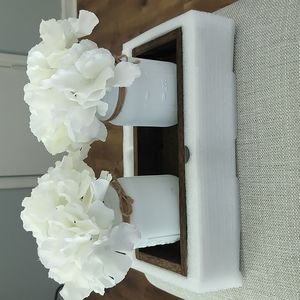 Set of two mason jars with faux white hydrangeas